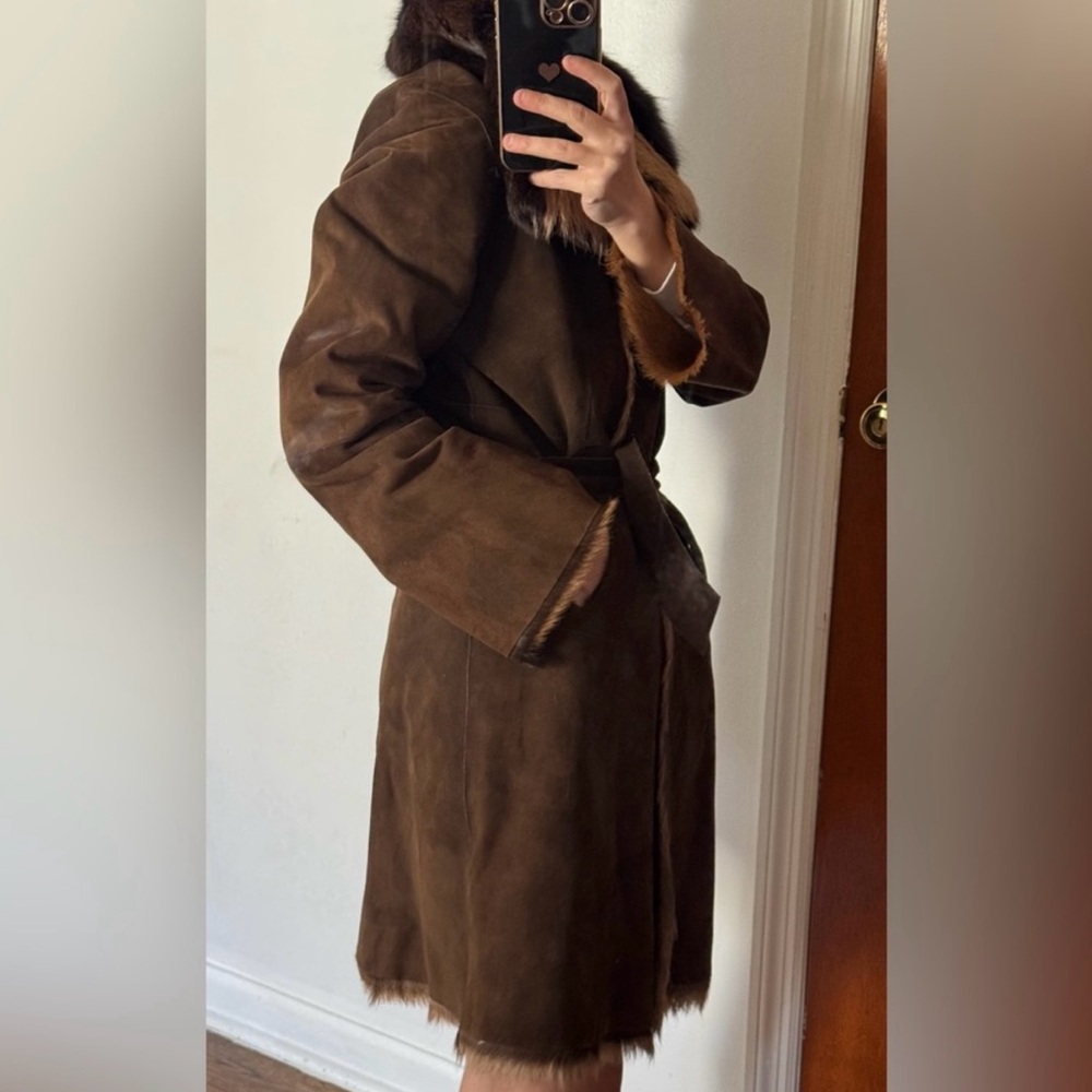 Gerard Darel Brown Suede Goat Skin Shearling Toscana Coat - Picture 3 of 16